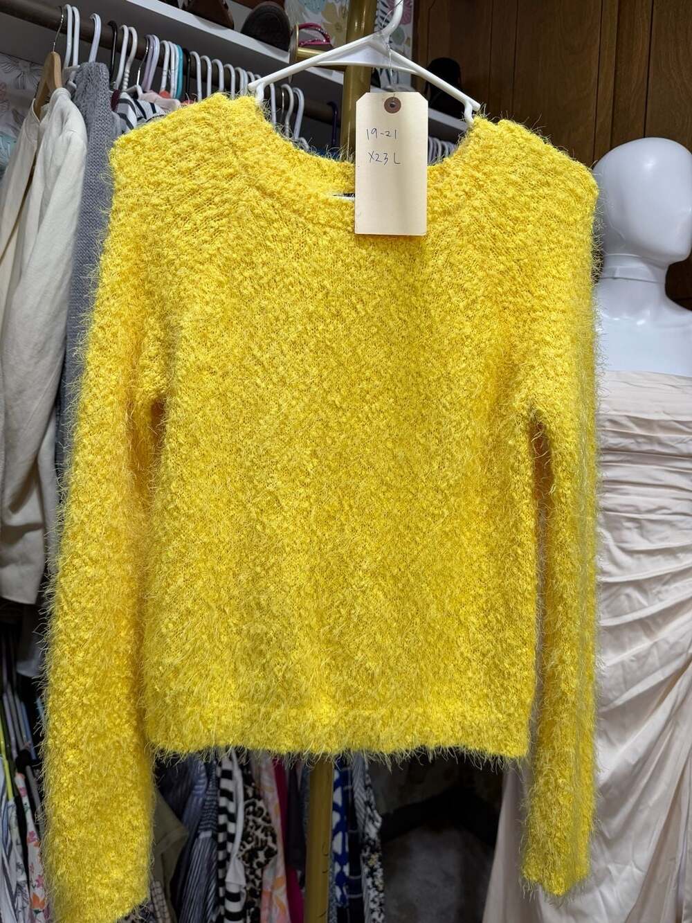 Heart Soul Eyelash Fuzzy Sweater Medium Yellow Polyester Long Sleeve